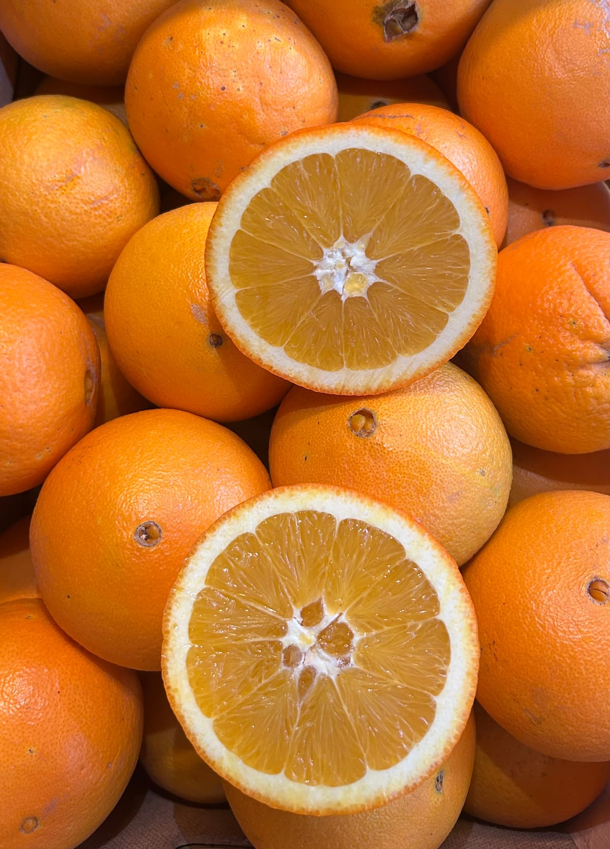 Aufgeschnittene Bio-Fiorone-Orangen aus Sizilien