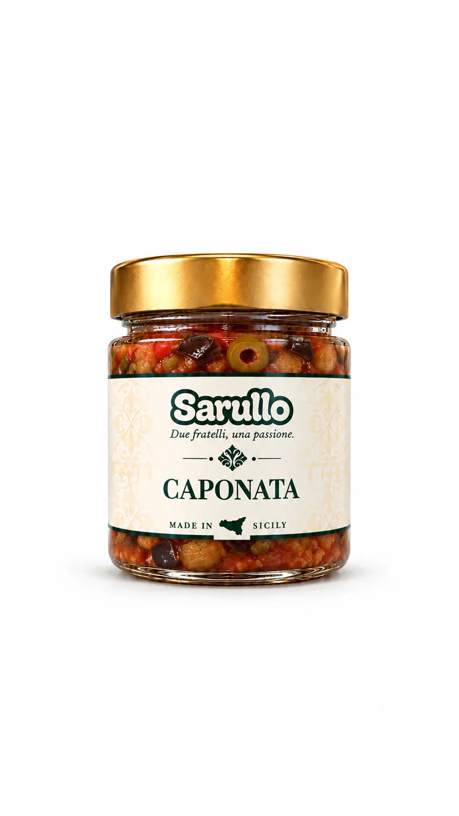 SARULLO Caponata aus Sizilien – 300 g im Glas mit goldenem Deckel