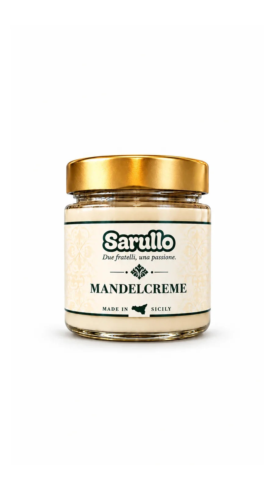 SARULLO Mandelcreme aus Sizilien – 200 g im Glas mit goldenem Deckel