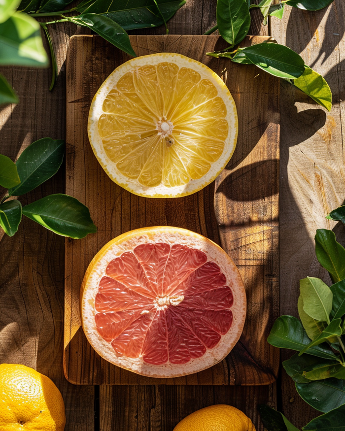 Weiße und pinke Grapefruit im Vergleich