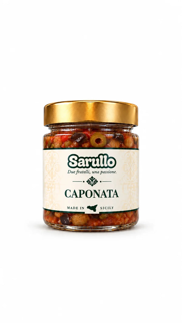 SARULLO Caponata aus Sizilien – 300 g im Glas mit goldenem Deckel