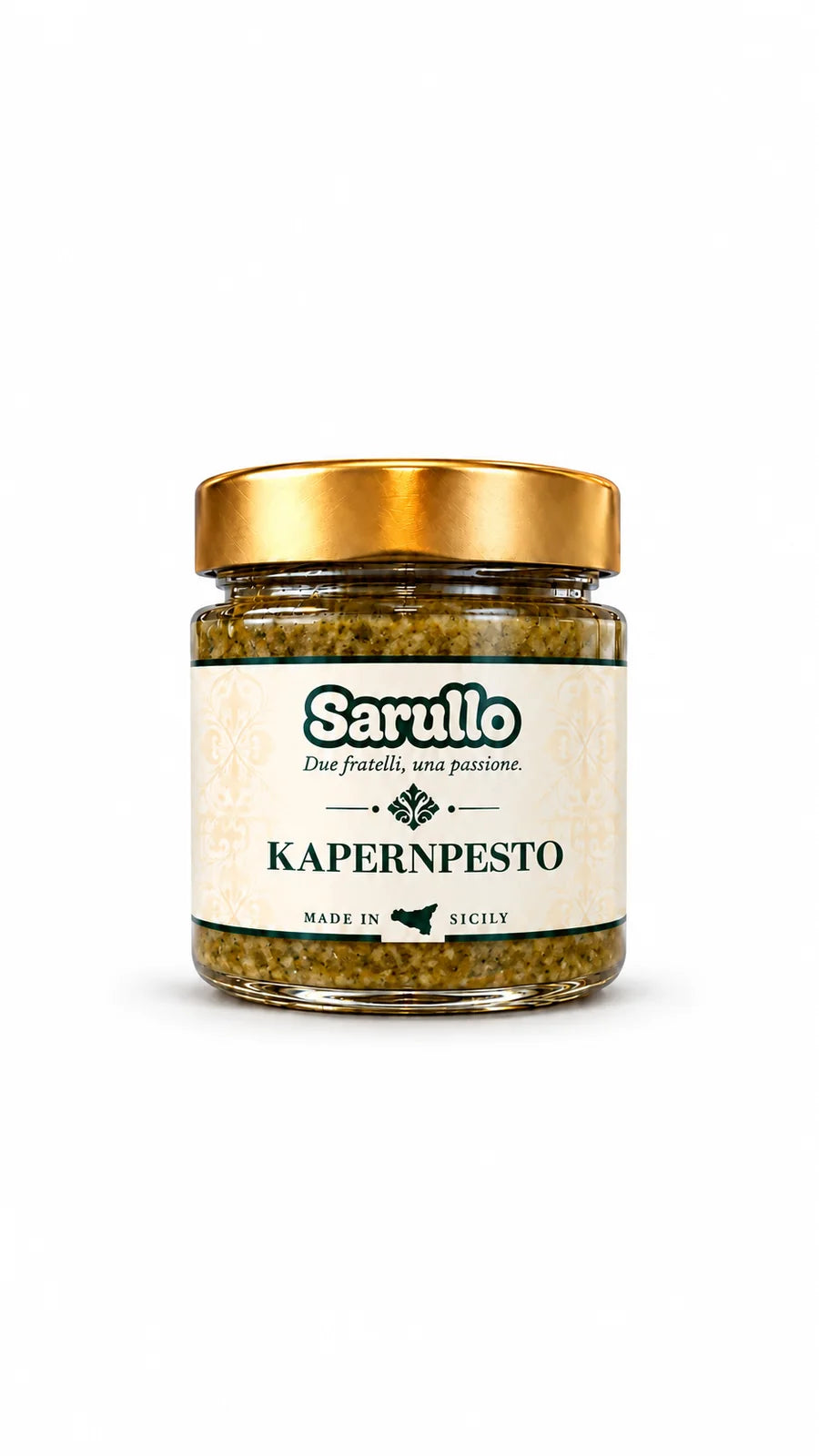 SARULLO Kapernpesto aus Sizilien – 180 g im Glas mit goldenem Deckel
