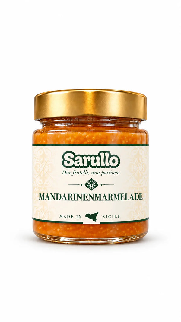 SARULLO Mandarinenmarmelade aus Sizilien – 250 g im Glas mit goldenem Deckel