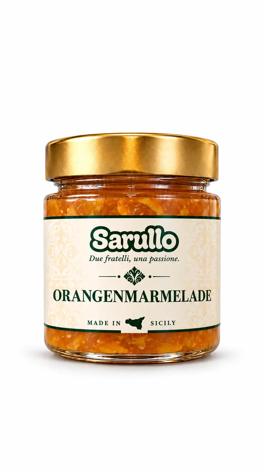 SARULLO Orangenmarmelade aus Sizilien – 250 g im Glas mit goldenem Deckel