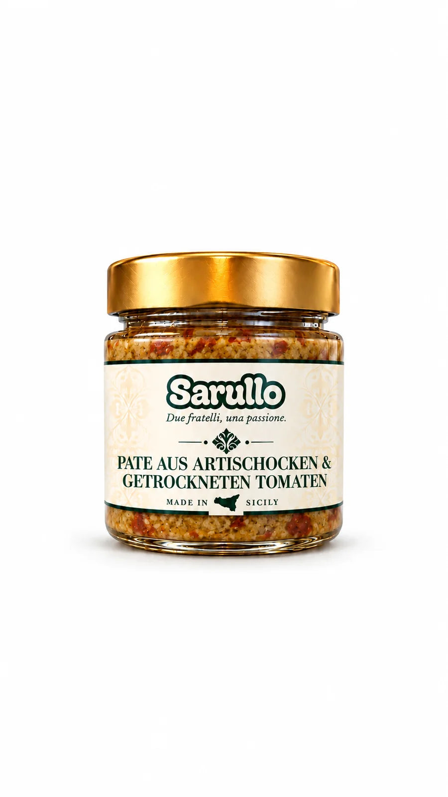 SARULLO Paté aus Artischocken und getrockneten Tomaten aus Sizilien – 180 g im Glas