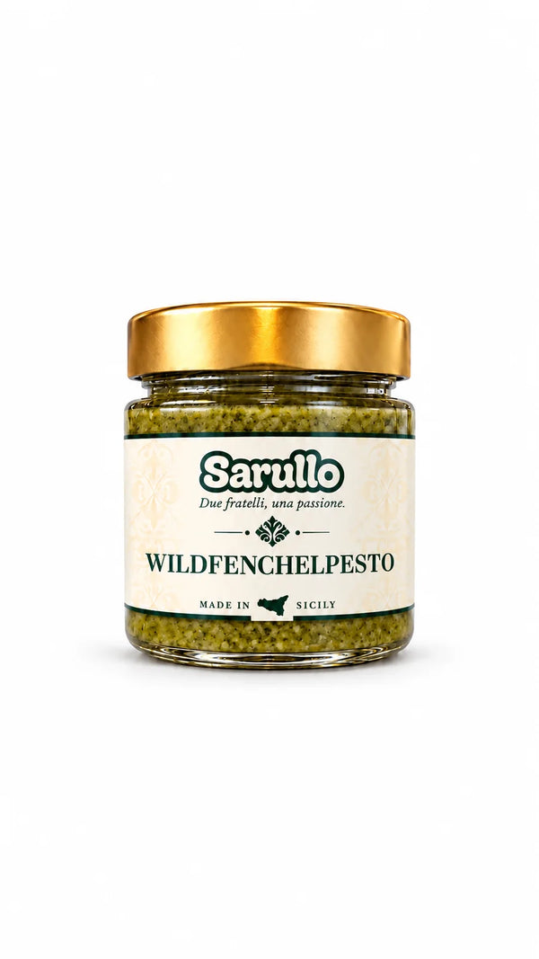 SARULLO Wildfenchelpesto aus Sizilien – 180 g im Glas mit goldenem Deckel